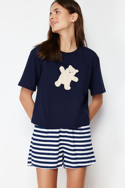 Trendyolmilla Lacivert %100 Pamuklu Ay?c?kl? Sortlu Orme Pijama Tak?m? THMSS24PT00039 фото 6