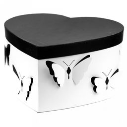Коробка подарочная, набор 3 штуки: 19х18х12см; 24х22х13,5см; 28,5х26х15см форма сердце Бабочки черно-белый (Китай) - Домашняя мода фото 2