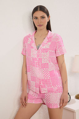 Trendyolmilla Pembe Etnik Desenli Viskon Sortlu Dokuma Pijama Tak?m? THMSS25PT00355 фото 2
