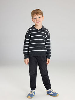 Bisiklet Yaka ?izgili Erkek Bebek Triko Kazak