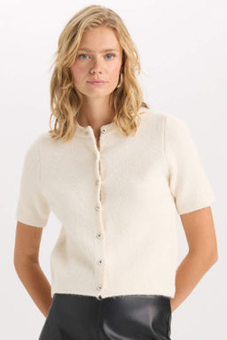 Regular Fit Bisiklet Yaka Basic Duz Dugmeli K?sa Kollu Triko H?rka - Defacto фото 2