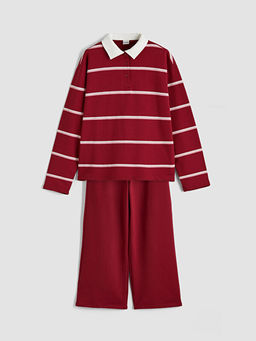 Polo Yaka ?izgili K?z ?ocuk Sweatshirt ve E?ofman Alt?