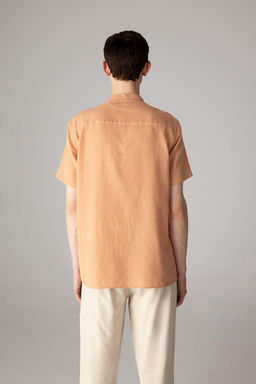 Хлопковая рубашка обычного кроя с воротником-стойкой и короткими рукавами - Defacto фото 4