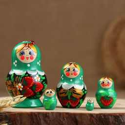 Матрёшка дерево «Божья коровка», зелёное платье, 5 кукольная, 10-12 см