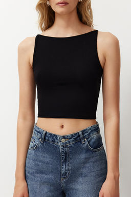 Siyah Ask?l? Fitted/Vucuda Oturan Esnek Orme Bluz TWOSS24BZ00535