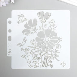 Цена за 3 шт. Трафарет пластик "Куст ромашки и бабочки" 13х14 см