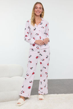 Pembe Penguen Desenli Biye Detayl? Polar K?sl?k Orme Pijama Tak?m? THMAW25PT00029