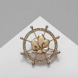 Брошь Штурвал с клевером, цвет белый в золоте - Queen fair фото 2