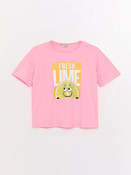 Bisiklet Yaka Bask?l? K?sa Kollu K?z ?ocuk Ti??rt