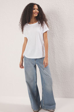 TRENDYOLMILLA Lacivert %100 Pamuk Regular/Normal Kal?p Takma Yaka Detayl? Orme T-Shirt TWOSS25TS00181  фото 2