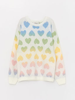 Bisiklet Yaka Desenli Uzun Kollu K?z ?ocuk Triko Kazak