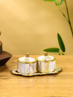 Набор шкатулок на тарелочке «Сокровища Агры», 9×13×5 см, латунь с перламутром