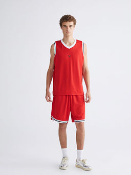 Bisiklet Yaka Bask?l? Erkek Kolsuz Ti??rt