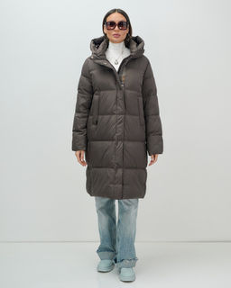 Пальто зимнее утепленное с капюшоном женское темно-коричневого цвета 7618TK - Visdeer фото 6