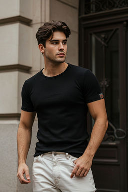 TRENDYOL MAN Siyah Regular/Normal Kesim Etiket Detayl? Dokulu T-Shirt TMNSS25TS00036