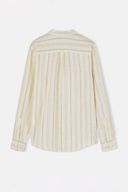 Haki Regular Fit Keten Gorunumlu Cizgili Nefes Alan Kumas Erkek Gomlek TMNSS26GO00025