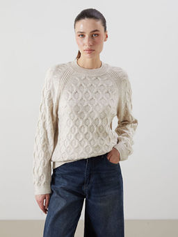 Bisiklet Yaka Kendinden Desenli Kad?n Triko Kazak