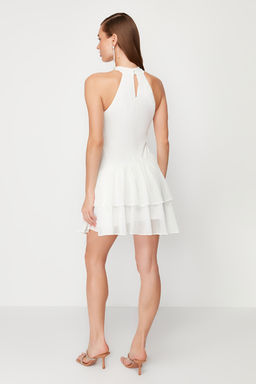 TRENDYOLMILLA Ac?k Mavi A-Kesim F?f?rl? Dokuma K?sa S?k Abiye Elbise TPRSS24EL00122  фото 15