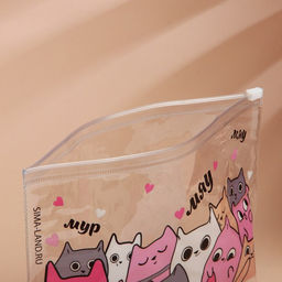Цена за 2 шт. Косметичка из прозрачного PVC 21×2×14 см «Котики»