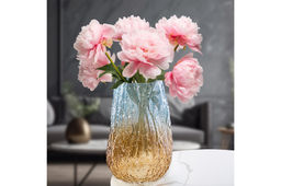 Ваза 20*20*30 см бежево-голубая, стекло