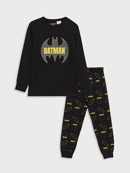Bisiklet Yaka Batman Bask?l? Uzun Kollu Erkek ?ocuk Pijama Tak?m?