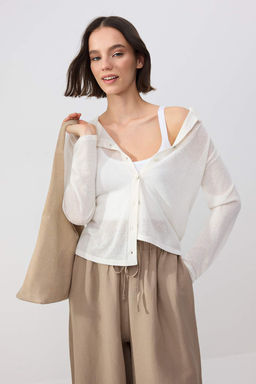 Wardrobe Essentials Ekru Bisiklet Yaka Ince Triko H?rka TWOSS26HI00009