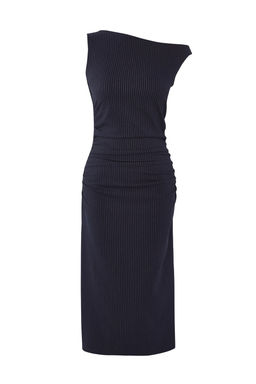 Lacivert Cizgili Vucudu Saran Midi Dokuma Elbise TWOSS25EL00264