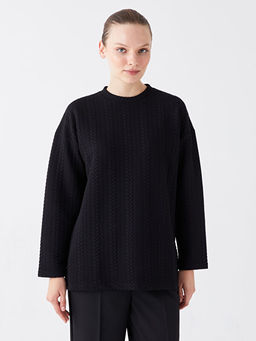 Bisiklet Yaka Kendinden Desenli Uzun Kollu Kad?n Tunik