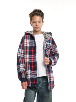 Рубашка на меху на пуговицах 22-7337 син-красная клетка