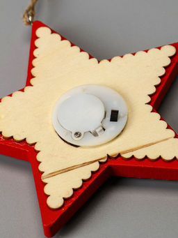 Ёлочная игрушка Красная звезда с Дедом Морозом, 12х12х1.5 см, от батареек, свечение тёплое белое - Luazon lighting фото 5