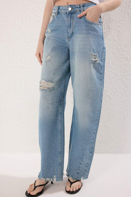 Koyu Mavi Y?rt?k Detayl? Normal Bel Loose Baggy Jeans TWOSS25JE00218 - Trendyolmilla фото 3