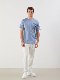 Bisiklet Yaka K?sa Kollu Bask?l? Penye Erkek Ti??rt