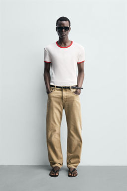 CAMISETA RIB CONTRASTE ESTAMPADO / Blanco