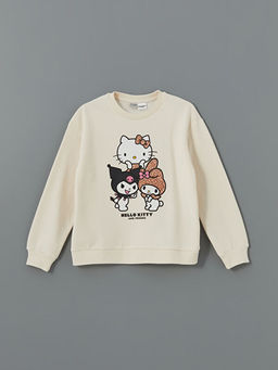 Bisiklet Yaka Hello Kitty Bask?l? K?z ?ocuk Sweatshirt