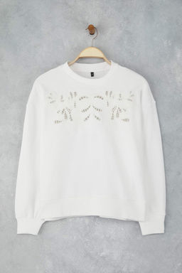 Ekru Nak?sl? Regular/Normal Kal?p Orme Sweatshirt TWOAW26SW00011 - Trendyolmilla фото 5