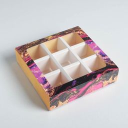Цена за 5 шт. Коробка для конфет, кондитерская упаковка, 9 ячеек, Флюид 14.5 х 14.5 х 3.5 см - Дарите счастье фото 2