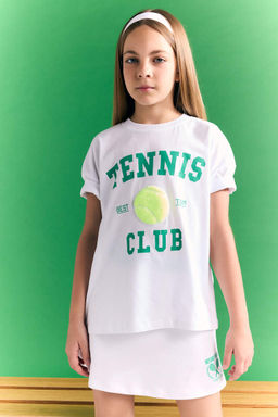 Футболка оверсайз с принтом и короткими рукавами для девочек