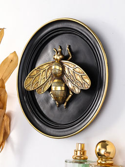 Панно интерьерное полистоун "Муха" чёрный с золотом 19,2х3х19,2 см