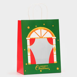 Цена за 12 шт. Пакет подарочный новогодний крафт с окном Театр 30?22?14 см