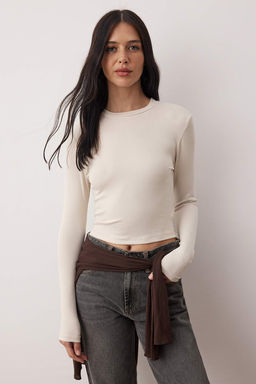 Tas-Koyu Kahverengi Ikili Paket Crop/K?sa Fitted/Vucuda Oturan Orme Bluz TWOAW25BZ00061