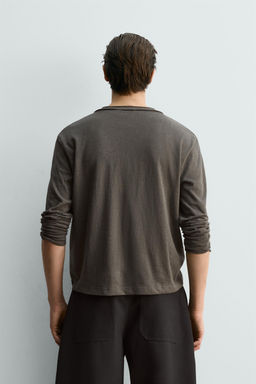 RELAXED FIT HENLEY COLLAR T-SHIRT