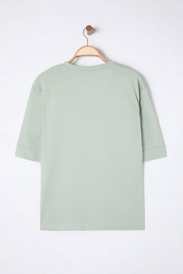 TRENDYOLMILLA Lacivert %100 Pamuk Oversize/Genis Kal?p Truvakar Kol Orme T-Shirt TWOSS25TS00011  фото 9