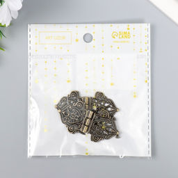 Цена за 6 шт. Петля для шкатулки с крепежом металл «Узорная с цветами», под бронзу, 5.3×2.8 см