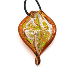 Стеклянный кулон ручной работы Лист 40*60мм цв.коньячный