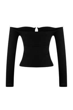 Siyah Fitted/Vucuda Oturan Aksesuar Detayl? Esnek Orme Bluz TWOAW26BZ00356 - Trendyolmilla фото 6