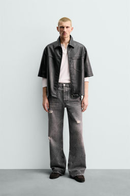 SOBRECAMISA RELAXED FIT EFECTO PIEL / Negro