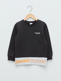 Bisiklet Yaka Yaz? Bask?l? Uzun Kollu Erkek ?ocuk Sweatshirt