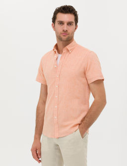 Turuncu Slim Fit Keten Kar___ml_ K_sakol G_mlek