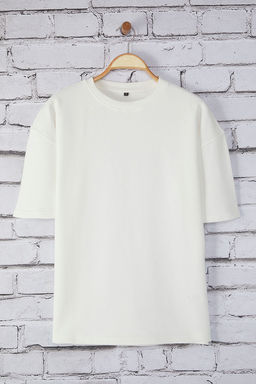 Beyaz Oversize/Genis Kesim Pamuklu Kal?n Basic T-Shirt TEDSS25TS00005