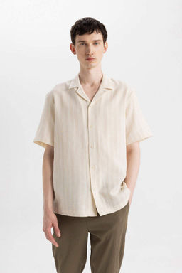 Рубашка с коротким рукавом и воротником-жакетом Relax Fit - Defacto фото 3